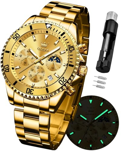 OLEVS Montre pour Homme Diamant - Cadran à Trois Yeux - Mouvement à Quartz - 44 mm - Bracelet en Acier Inoxydable - Étanche à 30 m - Verre résistant aux Rayures - Montre d'affaires pour Homme