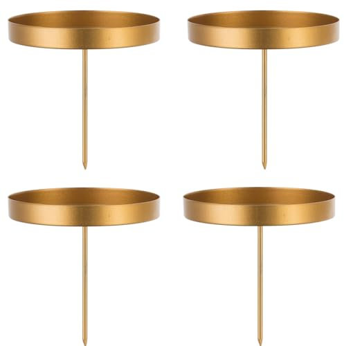 Romadedi Kerzenhalter Adventskranz Stumpenkerzen Gold 8cm - 4er Set Advent Kerzenständer ohne Dorn Adventsteller Kranz zum Stecken für Kerzen Weihnachten Deko Tischdeko