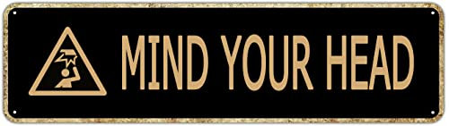 Plaque en métal vintage « Mind Your Head » - En aluminium - Cadeau pour la maison, le salon, le jardin, le mur, la cour, le café - 10,2 x 40,6 cm
