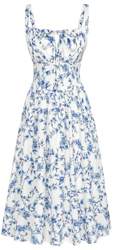 SCARLET DARKNESS Women Summer Dresses Casual Floral Beach Sundress A-Line Sleeveless Spaghetti Strap Victorian Milkmaid Corset Dress