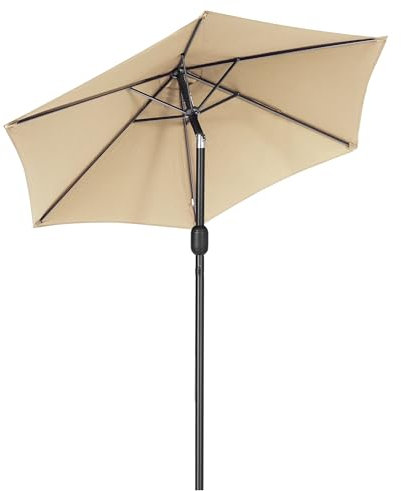 sogesfurniture Sonnenschirm Ø 224 cm, neigbarer Gartenschirm Terrassenschirm Marktschirm Strandschirm Kurbelschirm mit UV Schutz für Balkon, Garten, Terrasse, Khaki