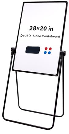 Betorcy Magnetic Whiteboard with Stand, 28x20 Double Sided Dry Erase Board, Height Adjustable Flipchart Easel, Portable Foldable U Standing White Board for Home, Office, Restaurant, Classroom