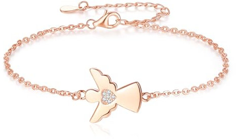 Jrêveinfini Schutzengel Armband Damen Mädchen Kinder Silber 925, Engel Taufe Armband Kommunion Tochter Mama, Glücksbringer Konfirmation Rosegold, Firmung Geschenke Geburtstag Frauen Mädchen