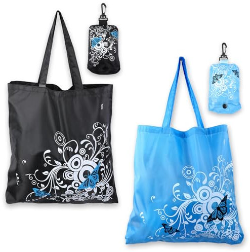 InnoHHustle 2 Stück Wiederverwendbare Tragetaschen mit Griffen Drucken Faltbare Einkaufstaschen 43 x 46 cm Große Einkaufstüten Waschbar Strapazierfähige Handtasche für die tägliche Aufbewahrung