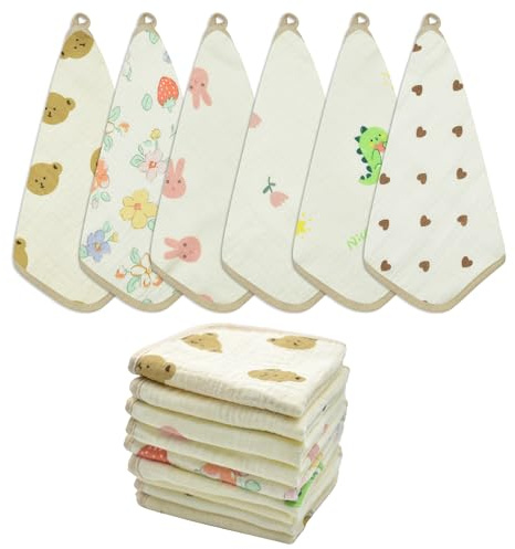 FZSECRIU 10-pack babytvättlappar för nyfödda, tvättlappar mjuka muslindukar baby, babytvättlappar, tvättlapp, tvättbar, mamma, bärbar bomullsdyna, födelsegåva för babymattor, tvättlappar