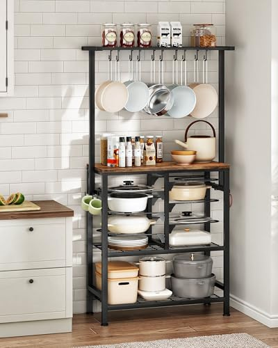 CHOEZON Pots and Pans Organizer Rack, Kitchen Bakers Rack, Multi-Tier Storage Shelf, Kitchen Island Table, Cooking Rack with Pots and Pans Storage, Rustic Brown and Black TPR60BF