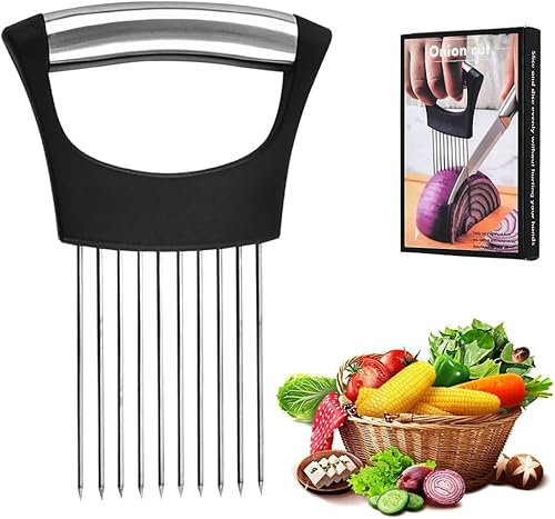 Onion Holder for Slicing, Stainless Steel Onion Slicer Holder, Lemon Tomato Onion Cutter, Secure Vegetable & Fruit Cutter for Kitchen | Dishwasher Safe Multi-Purpose Kitchen Gadget (1)