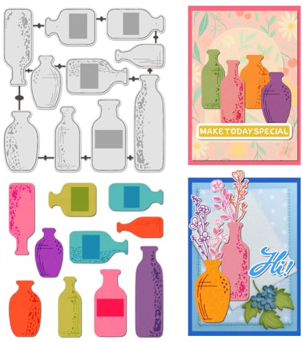 UNICRAFTALE 10pcs Bottle Metal Cutting Dies for Card Making Flower Vases Die Cuts Wishing Bottle Carbon Steel Embossing Template Scrapbooking Template Dies for DIY Photo Album Decoration