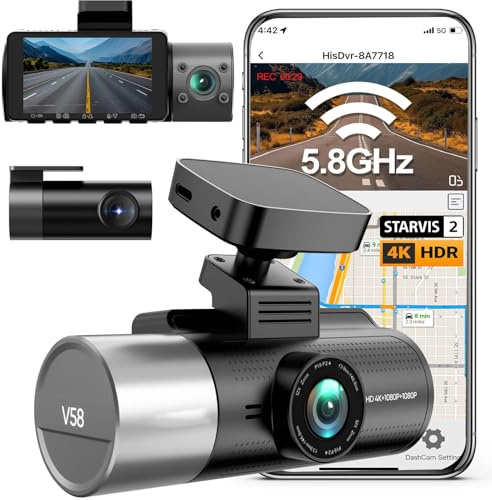 Jectse 4K 1080p 1080p Cámara DE Tablero, 170 ° DE Bucle DE Amplio ángulo Grabación DE Bucle G-Sensor DE 24 H Modo DE Estacionamiento, Trasero Delantero DE 170 ° 3 Pulgadas Carra DE Car