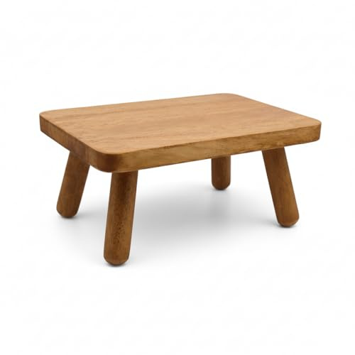 Vcbaftoria Solid Wood Step Stool for Bathroom, Kitchen, Bedroom & Entryway – Multipurpose Wooden Footstool, Plant Stand, Compact Bench with Rounded Corners, Easy Assembly, Stable 4-Leg Design