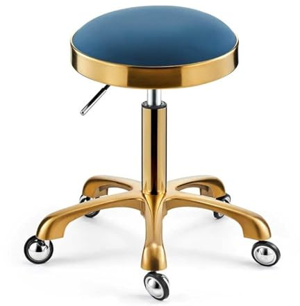 Sadelpall, Beige Silver Rullande Snurrpall Skönhetssalongstol, Läderkudde for Medicinsk Vård, Spa Kontor Massage Manikyr Tatueringsstol(Blue,Gold)
