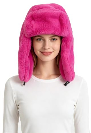 Lina & Lily Cappello Aviatore Trapper Donna Uomo Invernale in Pelliccia Sintetica (Rosa Scuro)