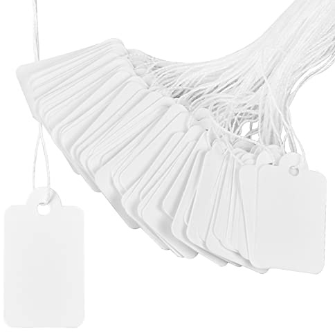 500 Piezas Etiquetas de Precios con Cuerda 23 x 14 MM, Etiquetas Pequeñas Precios Blancas, Etiqueta de Papel Blancas, Mini Etiqueta Precio de Joyeria, para Regalo Ropa