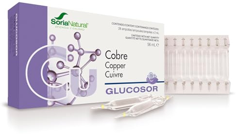 Soria Natural Glucosor Cobre - Suplemento a Base de Cobre en Ampollas – Favorece el Mantenimiento de Huesos y Tejidos Conectivos – Salud Celular – Sistema Inmunológico - Caja con 28 Ampollas de 2 ml
