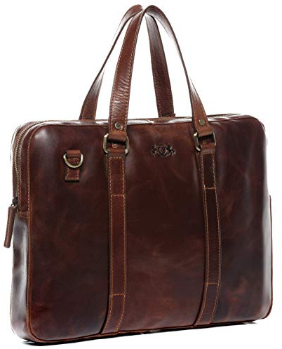 SID & VAIN Sac Ordinateur Portable Cuir véritable 15.4 Pouces Maguire Mallette Professionnelle bandoulière pour Hommes et Femmes Serviette de Travail élégant Marron