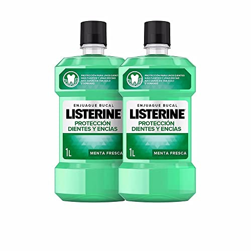 Listerine Protección Dientes y Encías (pack de 2 x 1L), enjuague bucal con flúor, colutorio bucal con 24 horas de protección, elixir bucal para un aliento fresco duradero