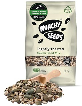Munchy Seeds Lightly Toasted 7 Seed Mix, Pumpkin Seeds, Sunflower Seeds, Hemp, Chia, Rapeseed, Flaxseeds, Seeds for Baking, Breakfast Cereals & Granola, Mixed Seeds to Eat, Mixed Seeds for Eating 500g