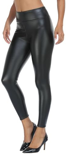 VOGUEMAX Women's Fleece Lined Faux Leather Leggings Thick High Waisted Winter Warm Pants Black Stretchy Sexy Tights
