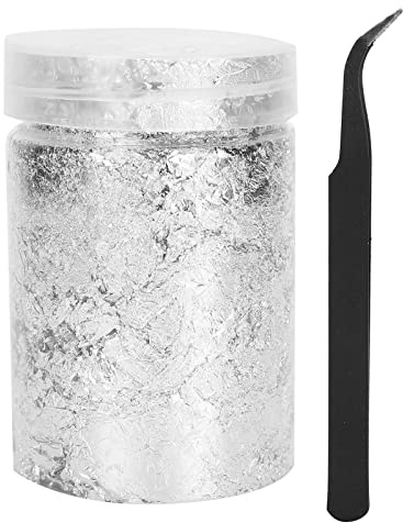 10g Nail Art Gör-det-själv Guldflingor Glänsande Silverfolie Glitter Dekoration Manikyrverktyg Silver Aluminium Metallfolie Flingor för Hartsmyckestillverkning,Bladguld Förgyllning Hartsflingor, Nagl