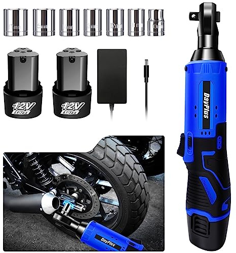 Yiyai 2024 ny – Bärbar handhållen elektrisk spärrnyckel set 3/8 tum, 12 V trådlös batterispärrmapp, 40 N.M vridmoment med 2 x 1500 mAh batteri och för bilreparation, rörledning underhåll