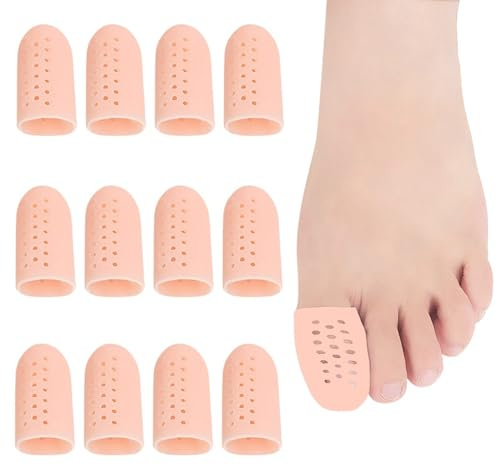 Silikon tåskydd, Gel Big Toe Caps, Gel Toe Protectors för män kvinnor, Andas med hål, Lättnad Inåtväxande tånaglar, Liktornar, Förhårdnader, Blåsor-12PCS-12beiM
