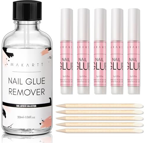 Makartt 5pcs Extra Strong False Nail Glue For Acrylic Tips with 30ml Nail Glue Remover Kit for Press on Nails