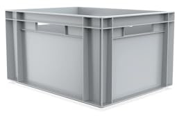 HomeHQ 10x 20 Litre Stacking Storage Box, Heavy Duty Euro Stack Container Boxes (GREY, 20L- 40x30x23cm)