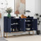 Schrank 120×30×80cm,Modernes Sideboard im minimalistischen,Golden Metallbein,Grifflose Buffetschrank für Wohnzimmer & Esszimmer,4 Türen, Blau