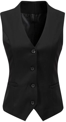Gowjog Chaleco Mujer Vestir Sin Mangas | Cuello en V, con Botón, Bolsillos, Elegante Vintage, Oficina, Trabajo, Festival