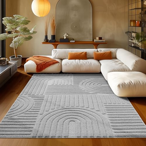 Modernes Wohnzimmerteppich, grau, 200 x 300 cm – Kurzflorteppich, skandinavischer Stil, Boho-Design, flauschig und weich – Teppich für Küche, Schlafzimmer