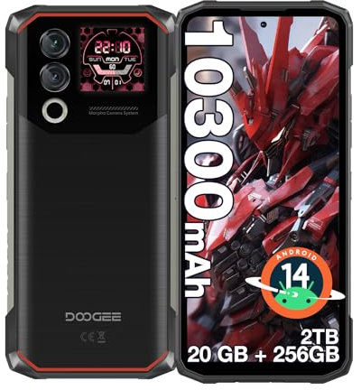 DOOGEE Blade10 MAX Rugged Smartphone, 1.54” Rear Display 6.56”HD,10300mAh Telefono Indistruttibile, 20(8+12) GB+256 GB, 50 MP+8 MP, NFC Triple Card Slot Android 14, Fingerprint Face Unlock, Nero