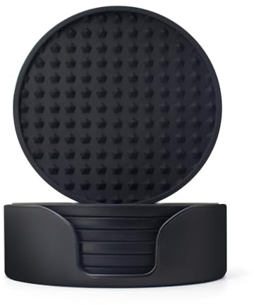 Silikonunderlägg, set om 6, glasunderlägg med hållare, φ10cm, värmebeständiga, halkfria muggunderlägg för barer, kaféer, hem, fester