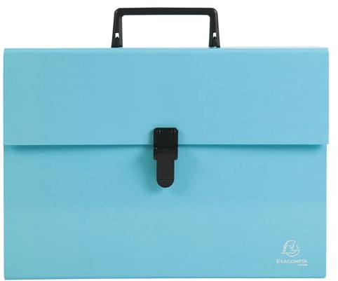 Exacompta - Ref. 56762E - kartong med 4 resväsksorterare med akvarellhandtag - flerfärgade förstärkta bälgar - stängning med klämma - 18 fack - dim 32 x 24 cm - för A4 - pastellblå
