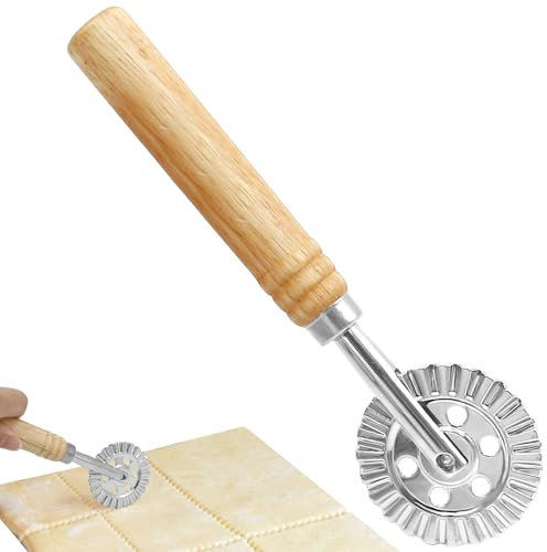 Teigrad - Rodillo De Acero Inoxidable Con Mango De Madera, Rueda De Corte Ondulada Para Pasta, Pasteles Y Raviolis, Diámetro De 5 cm, Perfecto Para El Hogar Y La Cocina