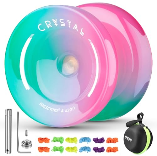 MAGICYOYO Yoyo K2, cristal JoJo para niños y principiantes, 2 en 1, truco Jo Jo, incluye 12 cuerdas y juego de rodamientos sin respuesta (verde y rosa)