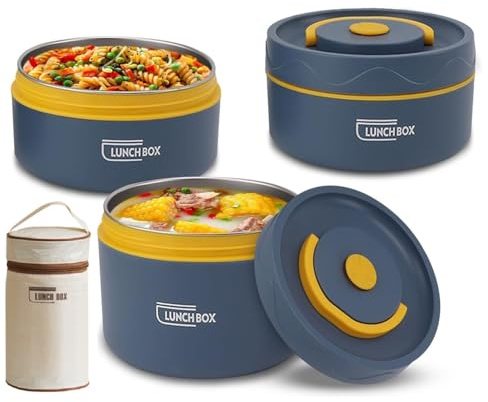 Tissting 3 Tarro de Termo Comida Caliente, Lonchera Apilable (420 ml/550 ml), Tarro Termico, Portátil a Prueba de Fugas Contenedor de Almuerzo Aislado de Acero Inoxidable 304 con Tapa y Bolsa Térmica