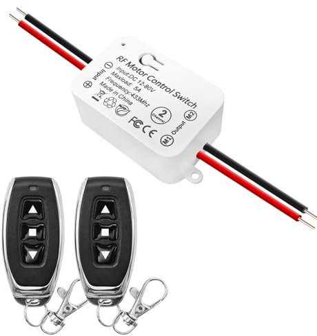 DieseRC Interruptor del Mando a distancia de Motor CC Inalámbrico, Controlador de Receptor Relé de CC 12V 80V 5A con 2 Transmisores Motor de Control de Radio para avanzar y retroceder