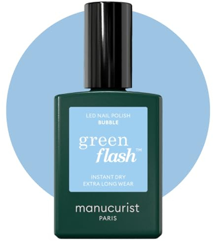 Manucurist Green Flash LED Classic Bubble - Pastel Light Blue Gel Nail Polish - Vegan, 12-Free - Strengthens and Protects - Nail Varnish for UV Nail Lamp - Made in France
