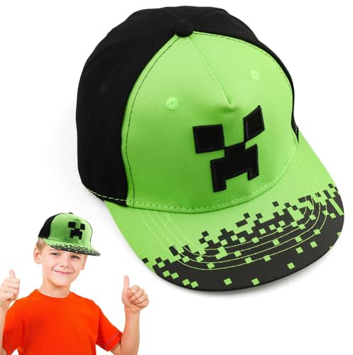 Cartoon Design Baseballmütze,Verstellbare Baseballmütze Sonnenmütze,Miner Outdoor Sports Casual Baseballmütze,Creeper Baseball Cap Kinder，Schwarz Und Pixelig Grün Grid Sonnenhut Basecap Kappe (H+L)