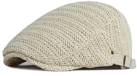 YAMEE Baskenmützen Herren Sommer Stroh Strand,Schiebermütze Herren Casual Verstellbar Atmungsaktiven,Newsboy Cap Sonnenschutz,Malerhut für Damen Vintage,Beret Hut für Outdoor,Reisen