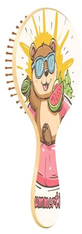 JUMBEAR Cute Hamster on Lifebuoy Hair Brush,Massaging Scalp Wooden Bamboo Paddle Hairbrush for All Hairstyles,Reducing Tangle & Hair Breakage, Promoting Hair Growth