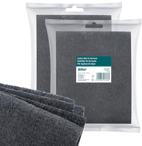 Sillar Universal Grease Filter Cooker Hood | Pack of 2 | Flat Filter for Cooker Hood | Activated Carbon Filter, Filter Mat - Can Be Cut to Size | 57 x 47 cm
