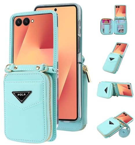 ESONG Fodral för Samsung Galaxy Z Flip 7,högklassigt läder plånbok telefonfodral med korthållare/ställ,Crossbody mobilfodral,Stötsäkert Skal,Stöttåligt Stötfångarhölje Case för kvinna-Blå