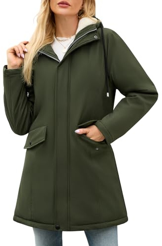 Yuson Girl Chaqueta Mujer Invierno Cálido Chaquetas Forro Polar con Capucha Grueso Abrigo Parka Largo de Viento Cremallera Abrigos Casuales Hooded Chaqueton Outwear con Bolsillos(Verde militar, L)