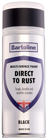 Bartoline Direct to Rust Multi-Surface Paint Black 400ml Matte Finish All-in-One Spray Paint for Metal, Wood, Plastic and Ceramic No Primer Needed For Interior and Exterior Use