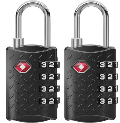 NovLock TSA Schlösser – Geriffeltes Kofferschloss mit 4-stelligem Zahlencode – Gepäckschloss für Koffer, Rucksack, Reisetasche oder Handgepäck – 2er-Pack, Schwarz