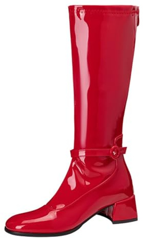 Vrupons Botas de mujer de charol, tacón de bloque de 4,5 cm con forro interior suave, disponible en varios colores, rojo, 43 EU