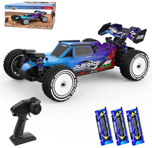 X-Verse 1:12, 100 km/H, auto telecomandata, 4 WD, camion radiocomandato veloce, con motore 3S, 2,4 GHz, All Terrain Offroad RC Truggy per adulti (3 batterie, blu)