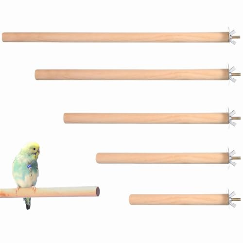 Bird Perches for Cage, 5 Wood Perches with Different Widths | Natural Wood Material, Varied Sizes 10cm to 30cm, Cage Environment Enrichment, Bird Foot Exercise, Small Medium Birds