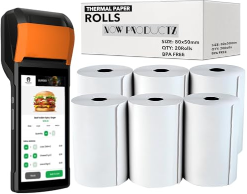Thermal Receipt Paper Rolls, 80 x 50 mm, BPA Free, for Just Eat, Uber Eats and Mobile Card Machines, PDQ Credit Card Machines, POS Cash Register, 20 Rolls